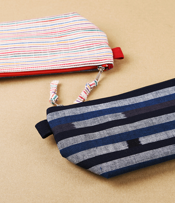 Geimon Kurume Kasuri Wash Bag, Rainbow Stripes