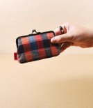 Kurume Kasuri Rectangular Coin Purse, Red & Blue