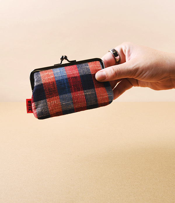 Kurume Kasuri Rectangular Coin Purse, Red & Blue