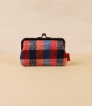 Kurume Kasuri Rectangular Coin Purse, Red & Blue