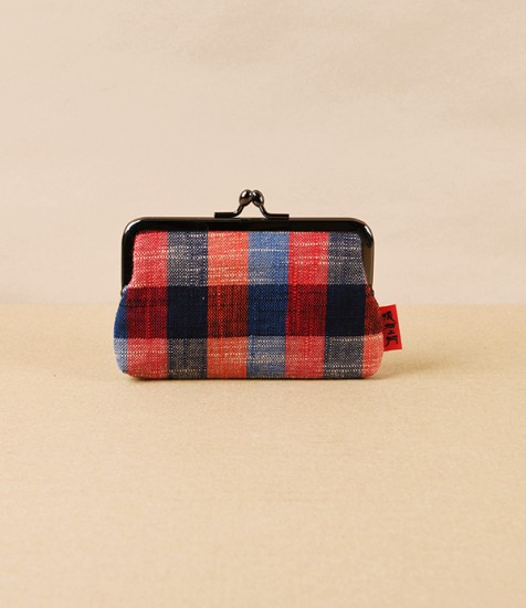 Kurume Kasuri Rectangular Coin Purse, Red & Blue