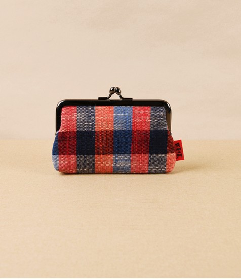 Kurume Kasuri Rectangular Coin Purse, Red & Blue