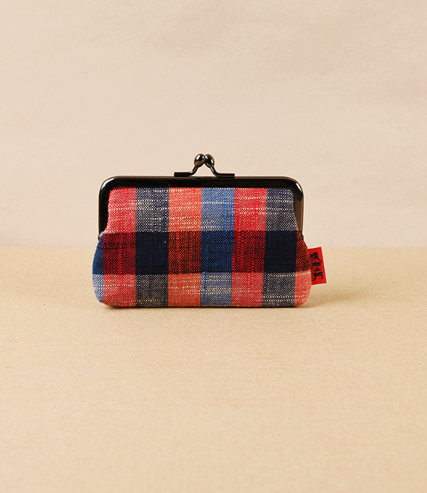 Kurume Kasuri Rectangular Coin Purse, Red & Blue