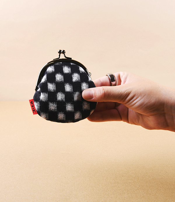 Kurume Kasuri Round Coin Purse, Chess Board