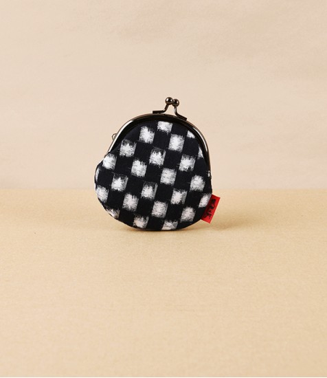 Kurume Kasuri Round Coin Purse, Chess Board
