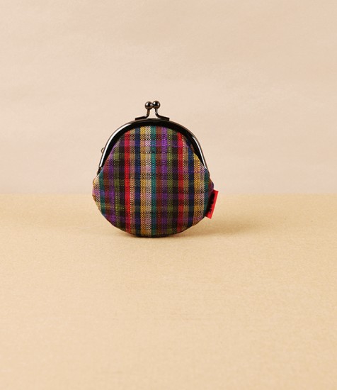 Kurume Kasuri Round Coin Purse, Colourful Checks