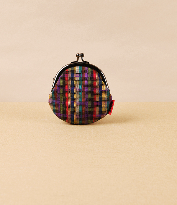 Kurume Kasuri Round Coin Purse, Colourful Checks