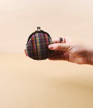 Kurume Kasuri Round Coin Purse, Colourful Checks