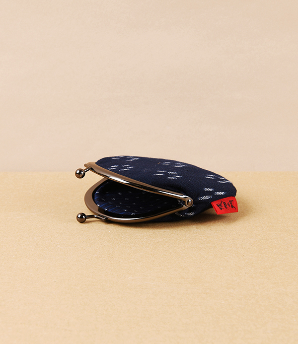 Kurume Kasuri Round Coin Purse, Indigo Sakura
