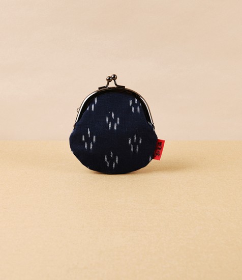 Kurume Kasuri Round Coin Purse, Indigo Sakura