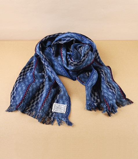 Kurume Kasuri 100% Cotton Japanese Scarf, Blue Check