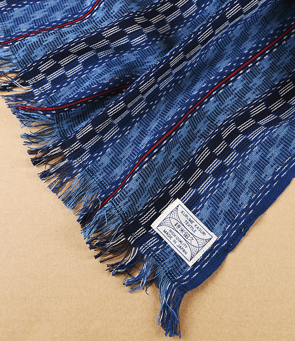 Kurume Kasuri 100% Cotton Japanese Scarf, Blue Check