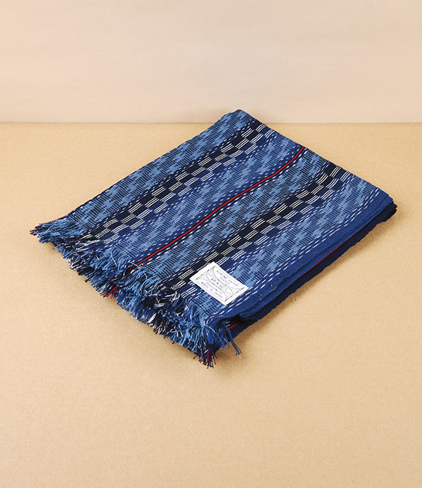 Kurume Kasuri 100% Cotton Japanese Scarf, Blue Check