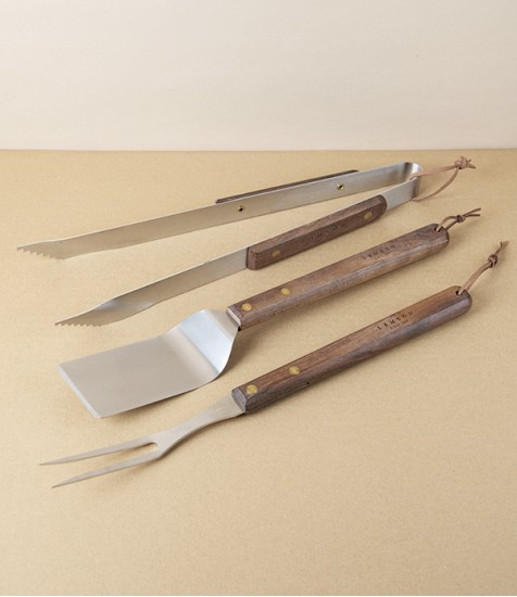 Lamson Barbecue Utensil Set with Carry Case, Walnut Handled