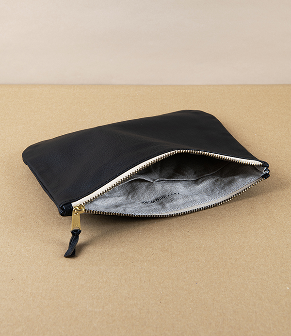 Leather & Linen Zippered Pouch with Pockets