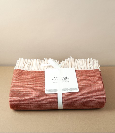 Finnish Diagonal Block Pattern Merino & Wool Blanket, Cinnamon