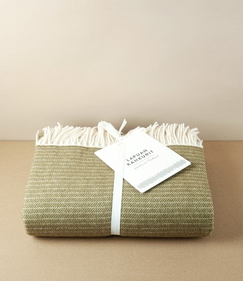 Finnish Diagonal Block Pattern Merino & Wool Blanket, Olive