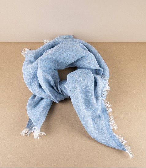 Finnish Lightweight Linen Foulard, Rainy Blue