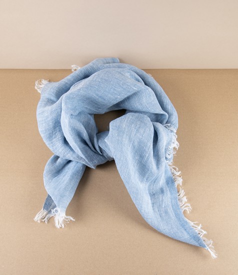 Finnish Lightweight Linen Foulard, Rainy Blue