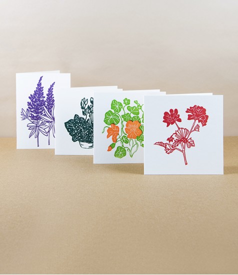 Linocut Greetings Cards, Set of 4, ‘Summer Blooms’