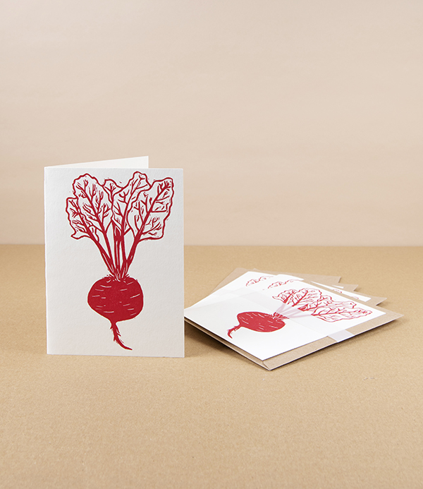 Linocut Greetings Cards, Set of 4, ‘Beetroot’