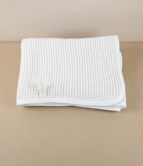 Lithuanian Cotton Knitted Baby Blanket, Ivory