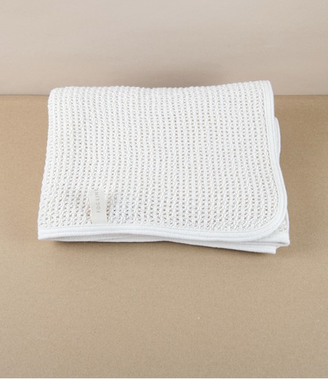 Lithuanian Cotton Knitted Baby Blanket, Ivory