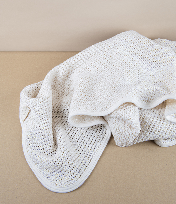 Lithuanian Cotton Knitted Baby Blanket, Ivory