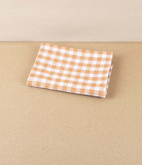 Lithuanian Linen Gingham Kitchen Towel, Apricot