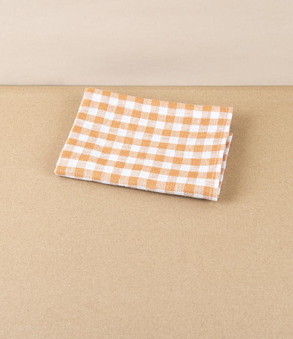 Lithuanian Linen Gingham Kitchen Towel, Apricot