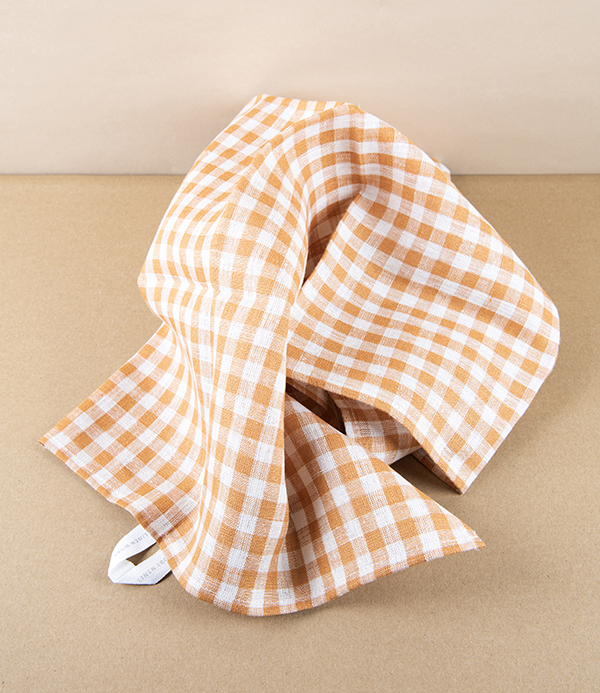 Lithuanian Linen Gingham Kitchen Towel, Apricot