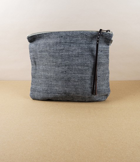 Lithuanian Linen Zippered Pouch, Herringbone