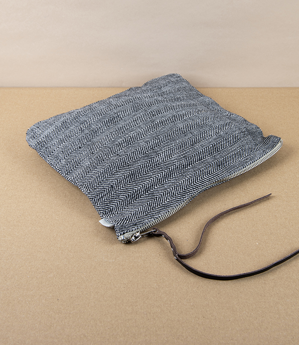 Lithuanian Linen Zippered Pouch, Herringbone