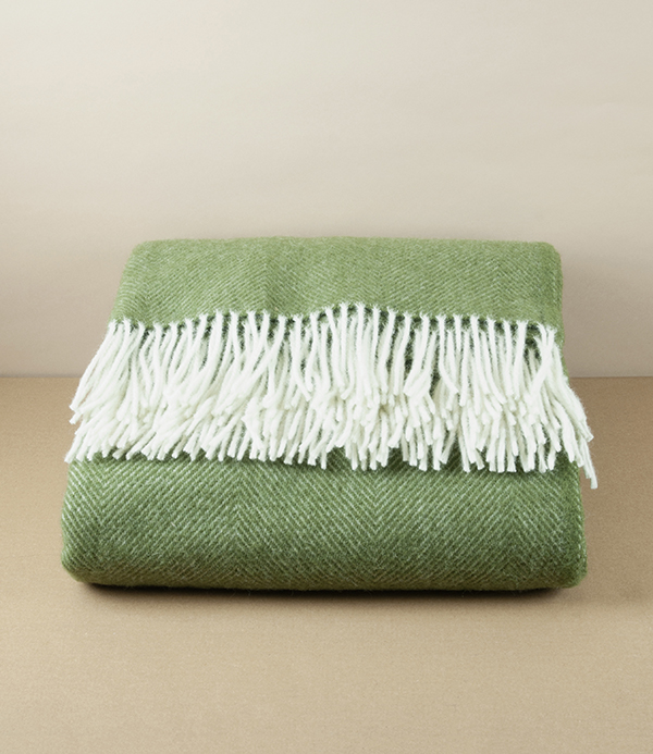 All-Finnish Herringbone Weave Wool Blanket, Olive