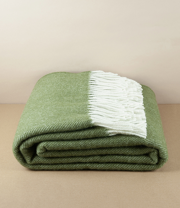 All-Finnish Herringbone Weave Wool Blanket, Olive