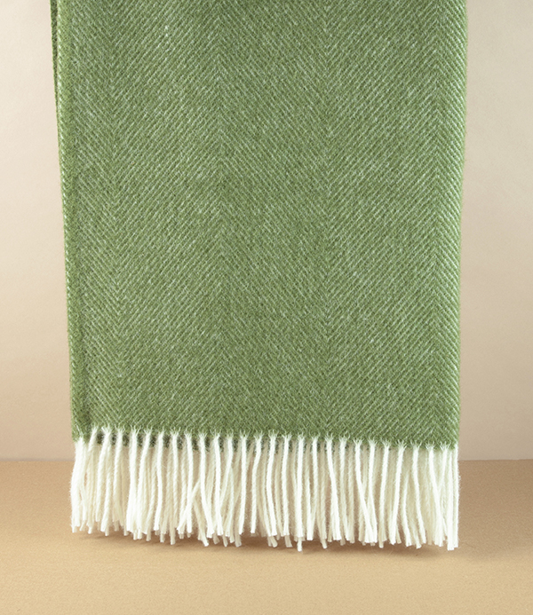 All-Finnish Herringbone Weave Wool Blanket, Olive