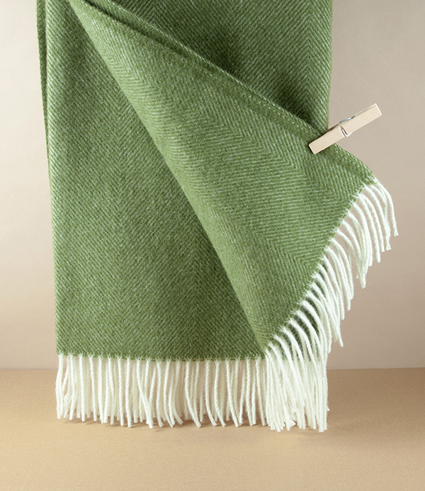 All-Finnish Herringbone Weave Wool Blanket, Olive