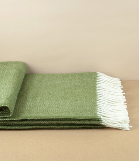 All-Finnish Herringbone Weave Wool Blanket, Olive