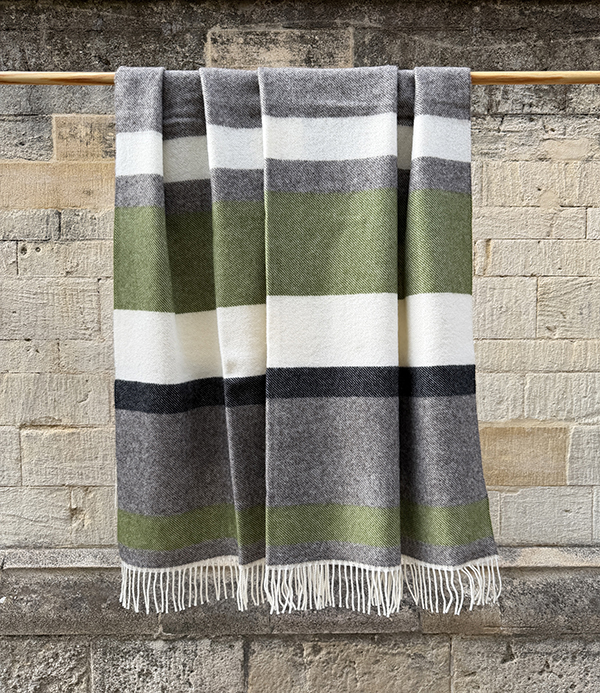 Finnish 'Lakeus' Wool Blanket, Nature's Brown & Olive Stripe
