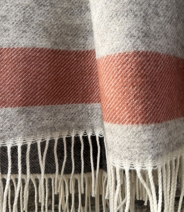 Finnish 'Lakeus' Wool Blanket, Grey & Cinnamon Stripe