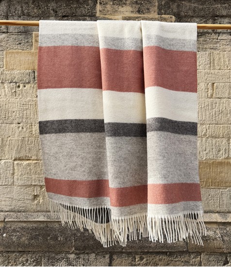 Finnish 'Lakeus' Wool Blanket, Grey & Cinnamon Stripe