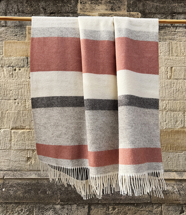 Finnish 'Lakeus' Wool Blanket, Grey & Cinnamon Stripe