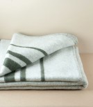 Finnish Thick Wool Blanket with Stripes, Light Grey & Green
