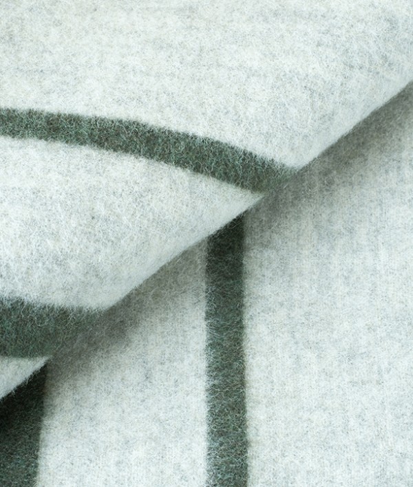 Finnish Thick Wool Blanket with Stripes, Light Grey & Green