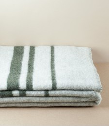 Finnish Thick Wool Blanket with Stripes, Light Grey & Green