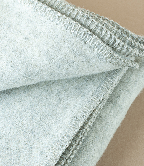 Finnish Thick Wool Blanket with Stripes, Light Grey & Green