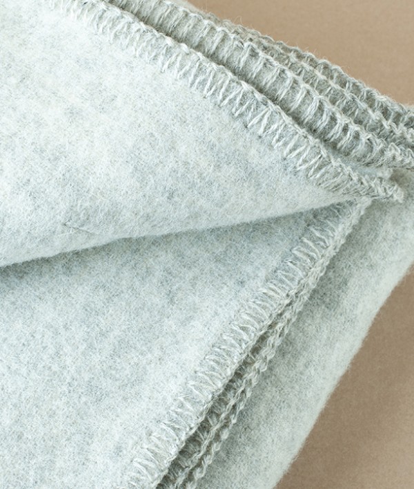 Finnish Thick Wool Blanket with Stripes, Light Grey & Green