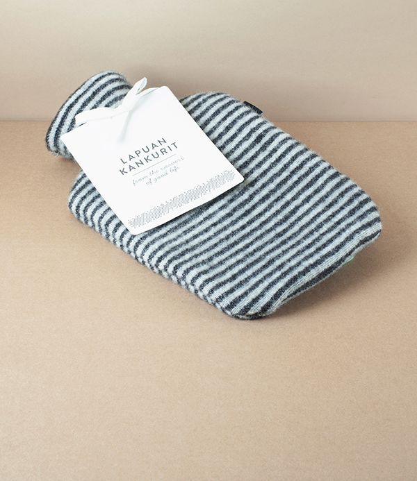 Finnish Wool Covered Hot Water Bottle, Black/Grey