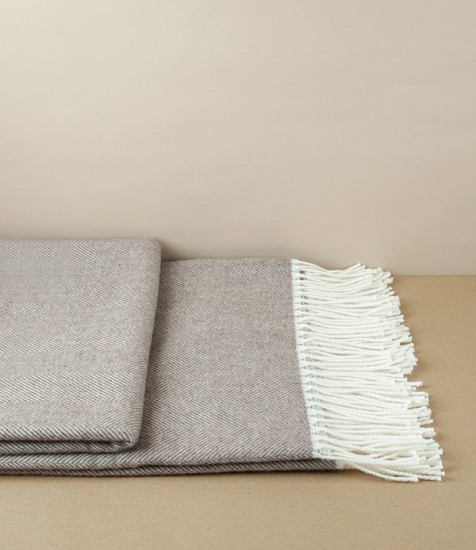 Finnish Merino Herringbone Blanket, White & Brown