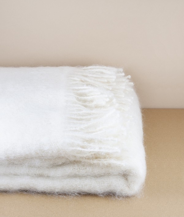 Mohair & Wool Blanket, White